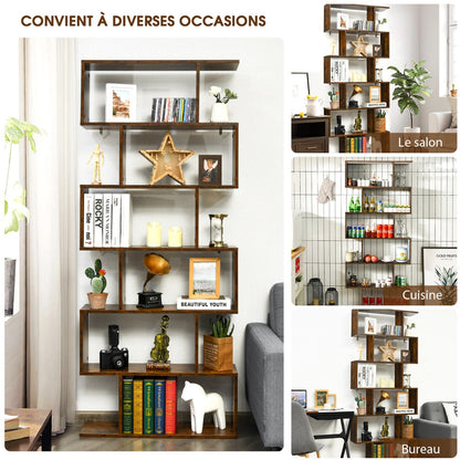 Étagère Bibliothèque, 6 Niveaux, Etagere de Rangement, Etagere Colonne, Etagere Salon, Café, Costway, 6