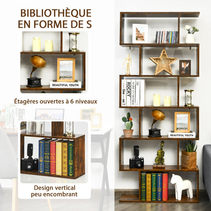 Étagère Bibliothèque, 6 Niveaux, Etagere de Rangement, Etagere Colonne, Etagere Salon, Café, Costway, 5