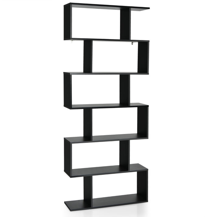 Costway - Étagère bibliothèque 6 niveaux, étagère de rangement en forme de S, 80 × 23 × 191 cm, noire