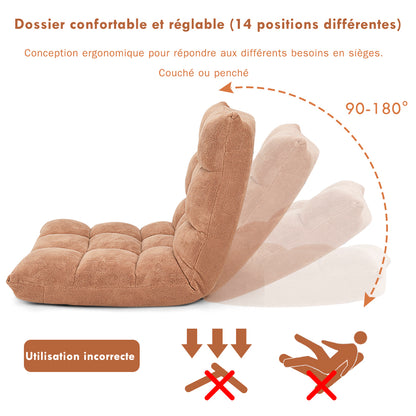 Chaise de Sol, Canapé Lit, Banquette Convertible, Canapé Lit Convertible, avec 14 Positions Réglables Marron, Costway, 6