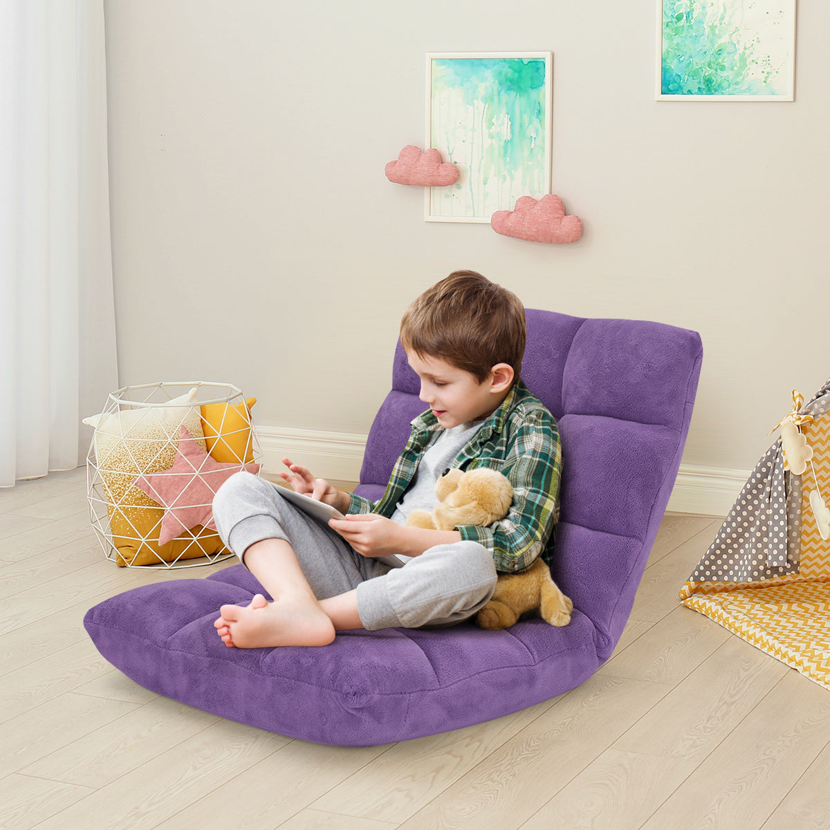 Chaise de Sol, Canapé Lit, Banquette Convertible, Canapé Lit Convertible, avec 14 Positions Réglables Violet, Costway, 4