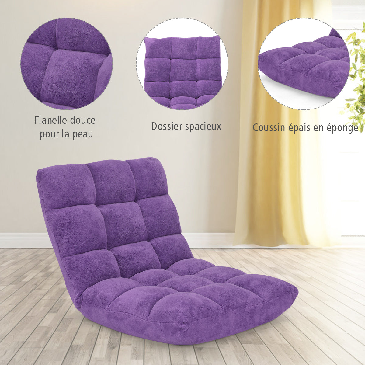 Chaise de Sol, Canapé Lit, Banquette Convertible, Canapé Lit Convertible, avec 14 Positions Réglables Violet, Costway, 7