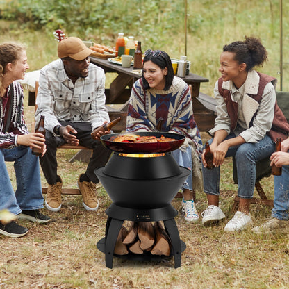 Brasero Barbecue, Brasero Exterieur, 50CM, Brasero Terrasse, Support de Casserole, Étagère de Rangement, Métal, Noir, Costway, 3
