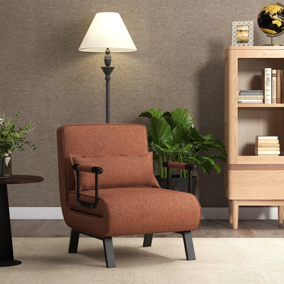 Fauteuil Convertible, Dossier Réglable en 6 Positions, Canapé Lit 1 Place, Fauteuil Confortable, Café, Costway, 2