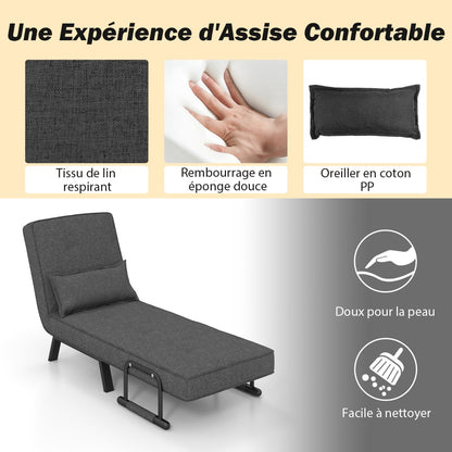 Fauteuil Convertible, Dossier Réglable en 6 Positions, Canapé Lit 1 Place, Fauteuil Confortable, Fauteuil Salon, Gris, Costway, 7