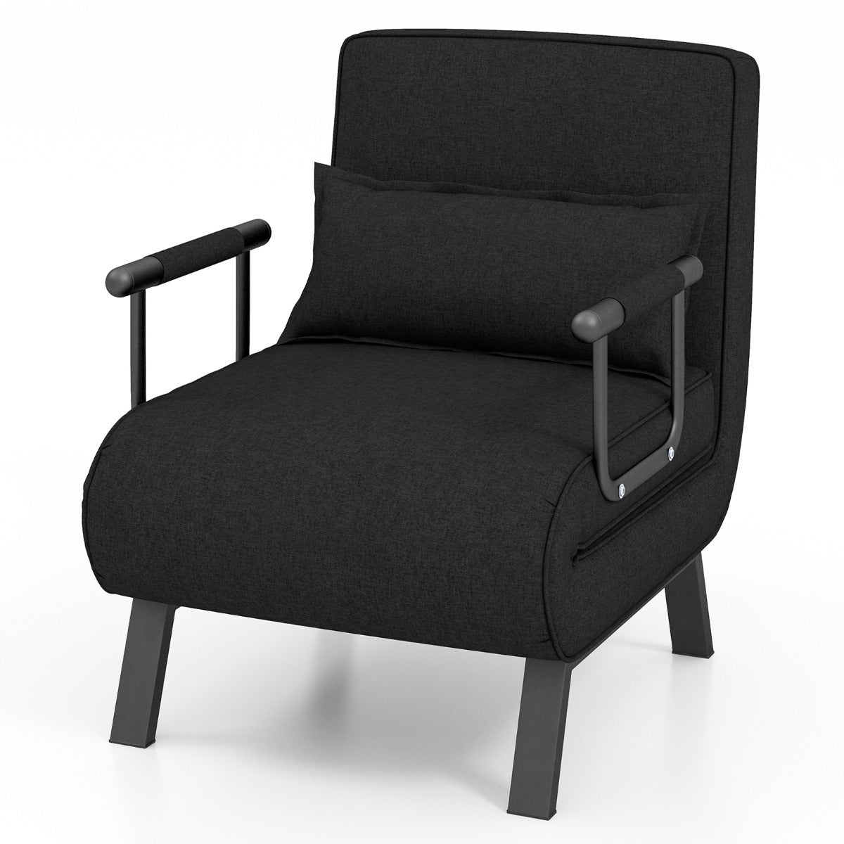 Fauteuil Convertible, Dossier Réglable en 6 Positions, Canapé Lit 1 Place, Fauteuil Confortable, Noir, Costway, 4