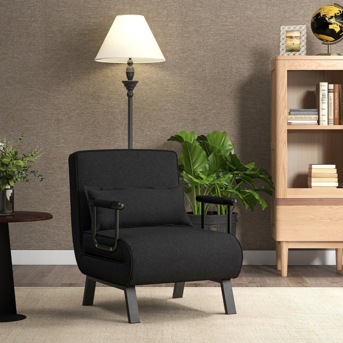 Fauteuil Convertible, Dossier Réglable en 6 Positions, Canapé Lit 1 Place, Fauteuil Confortable, Noir, Costway, 2
