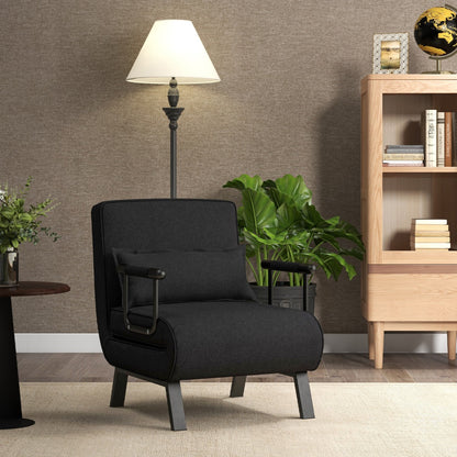 Fauteuil Convertible, Dossier Réglable en 6 Positions, Canapé Lit 1 Place, Fauteuil Confortable, Noir, Costway, 2