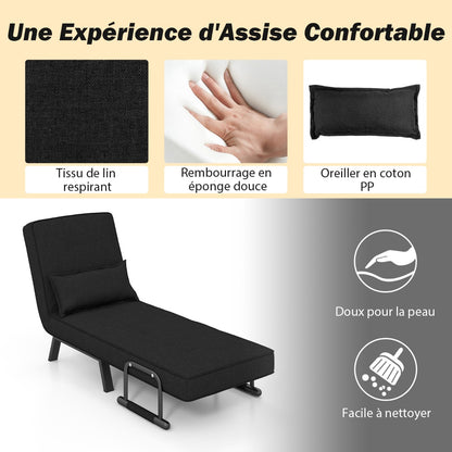 Fauteuil Convertible, Dossier Réglable en 6 Positions, Canapé Lit 1 Place, Fauteuil Confortable, Noir, Costway, 7