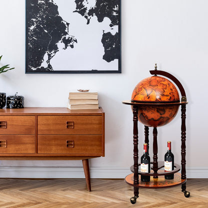 Bar Globe, Casier a Bouteille, Porte Bouteille Vin, en Bois Rack Cabinet globe italien du 16e siècle avec 3 pieds, Costway, 4