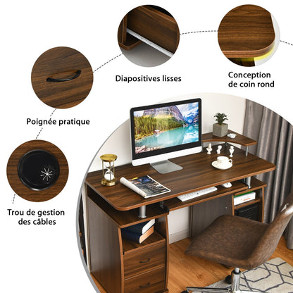 Bureau Ordinateur, Bureau Informatique, Bureau Moderne, Table de Bureau, Poste de Travail avec Tiroirs en Mdf, Costway, 5