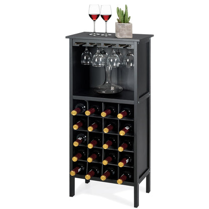 Casier a Bouteille, Porte Bouteille vin, Etagere a Vin, Support de Verre à Pied Capacité 20 Bouteilles, Noir, Costway, 1
