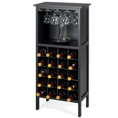 Casier a Bouteille, Porte Bouteille vin, Etagere a Vin, Support de Verre à Pied Capacité 20 Bouteilles, Noir, Costway, 5