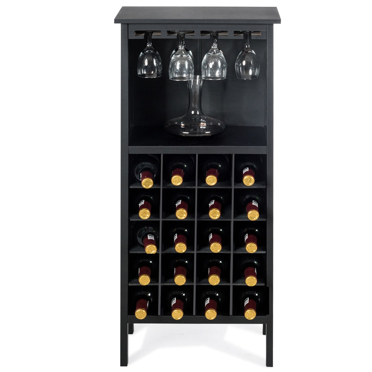 Casier a Bouteille, Porte Bouteille vin, Etagere a Vin, Support de Verre à Pied Capacité 20 Bouteilles, Noir, Costway, 4