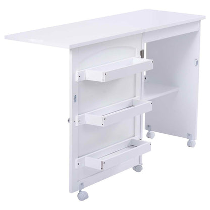 Table pour Machine à Coudre à Roulettes Pliable Table Roulante à 3 Étagères en MDF, 117x40x77cm, Blanc, Costway, 1