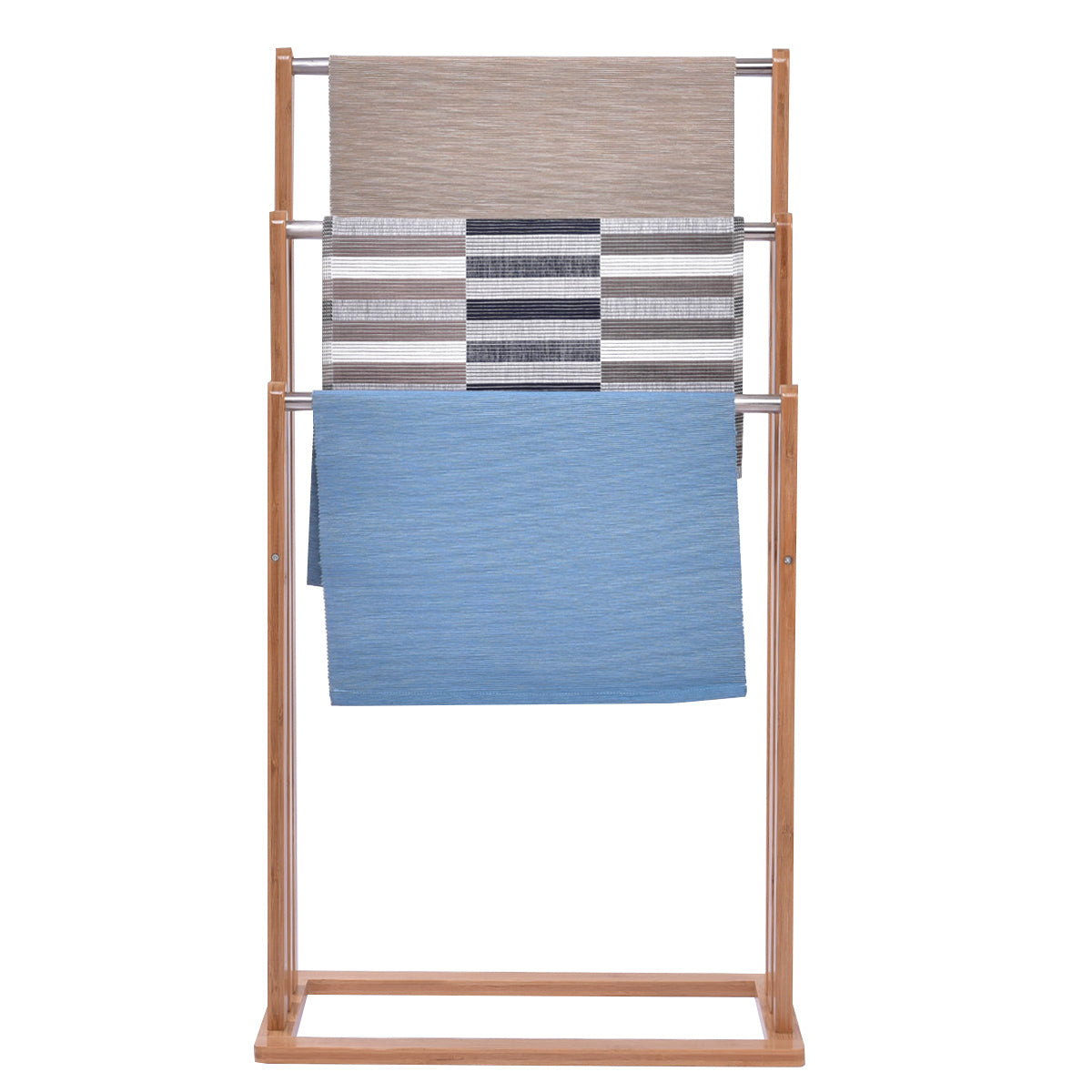 Porte Serviette Salle de Bain, Porte Serviette sur Pied, Porte Serviette Bois, Échelle pour serviettes 3 barres, Costway, 3