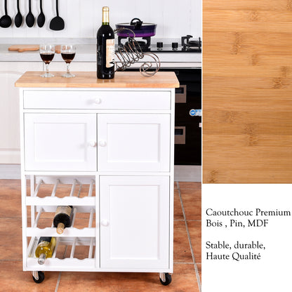 Chariot de Rangement, Ilot de Cuisine, Desserte de Cuisine, Casier a Bouteille, 1 Tiroir, 2 Armoires, Blanc, Costway, 8