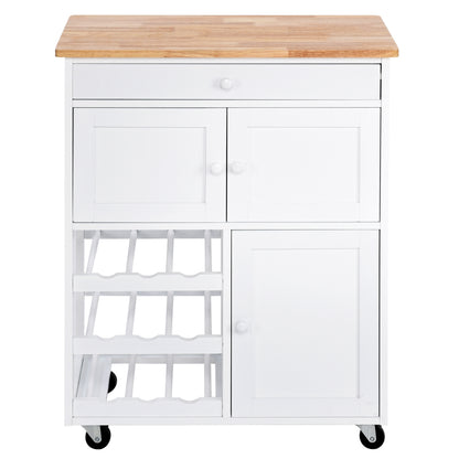 Chariot de Rangement, Ilot de Cuisine, Desserte de Cuisine, Casier a Bouteille, 1 Tiroir, 2 Armoires, Blanc, Costway, 4