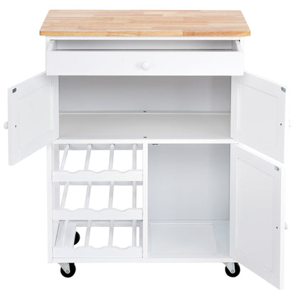 Chariot de Rangement, Ilot de Cuisine, Desserte de Cuisine, Casier a Bouteille, 1 Tiroir, 2 Armoires, Blanc, Costway, 6
