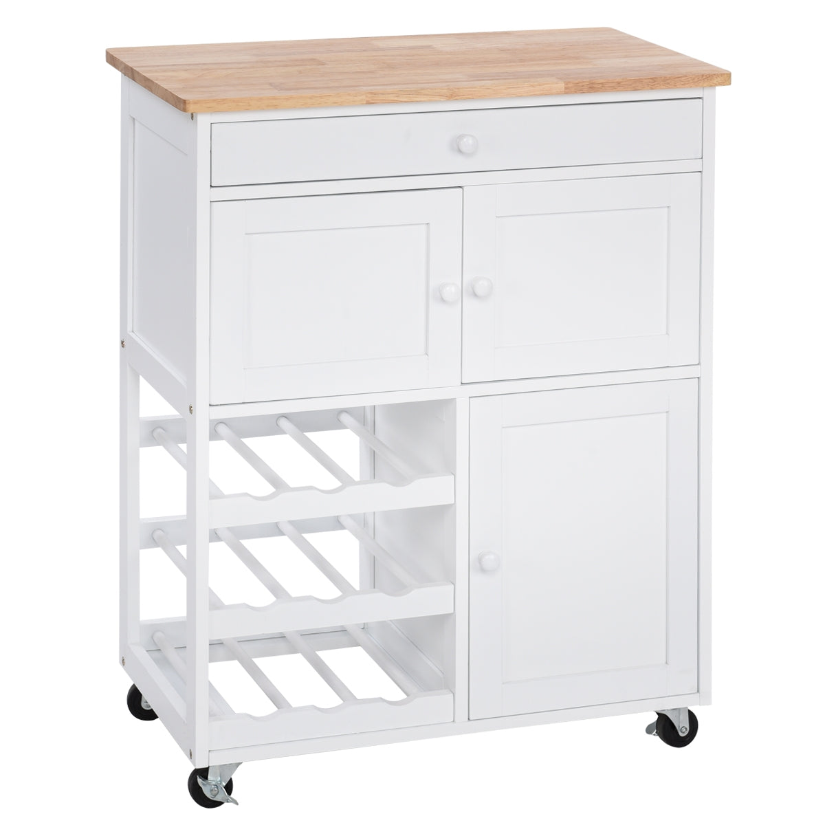 Chariot de Rangement, Ilot de Cuisine, Desserte de Cuisine, Casier a Bouteille, 1 Tiroir, 2 Armoires, Blanc, Costway, 5