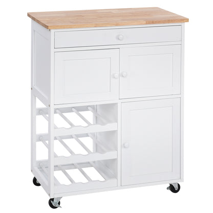 Chariot de Rangement, Ilot de Cuisine, Desserte de Cuisine, Casier a Bouteille, 1 Tiroir, 2 Armoires, Blanc, Costway, 5