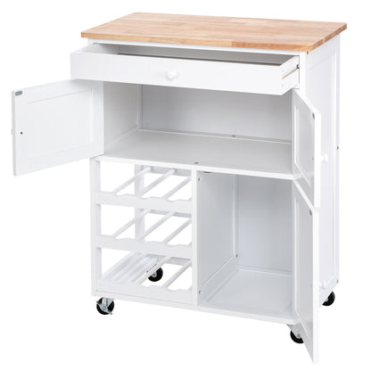 Chariot de Rangement, Ilot de Cuisine, Desserte de Cuisine, Casier a Bouteille, 1 Tiroir, 2 Armoires, Blanc, Costway, 7