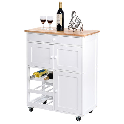 Chariot de Rangement, Ilot de Cuisine, Desserte de Cuisine, Casier a Bouteille, 1 Tiroir, 2 Armoires, Blanc, Costway, 3
