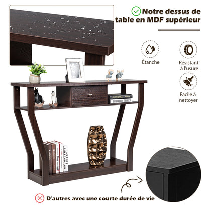 Console d'entrée, Console Meuble, Table Console, Petite Console Entrée,avec un Tiroir et 3 Compartiments, Brun, Costway, 7