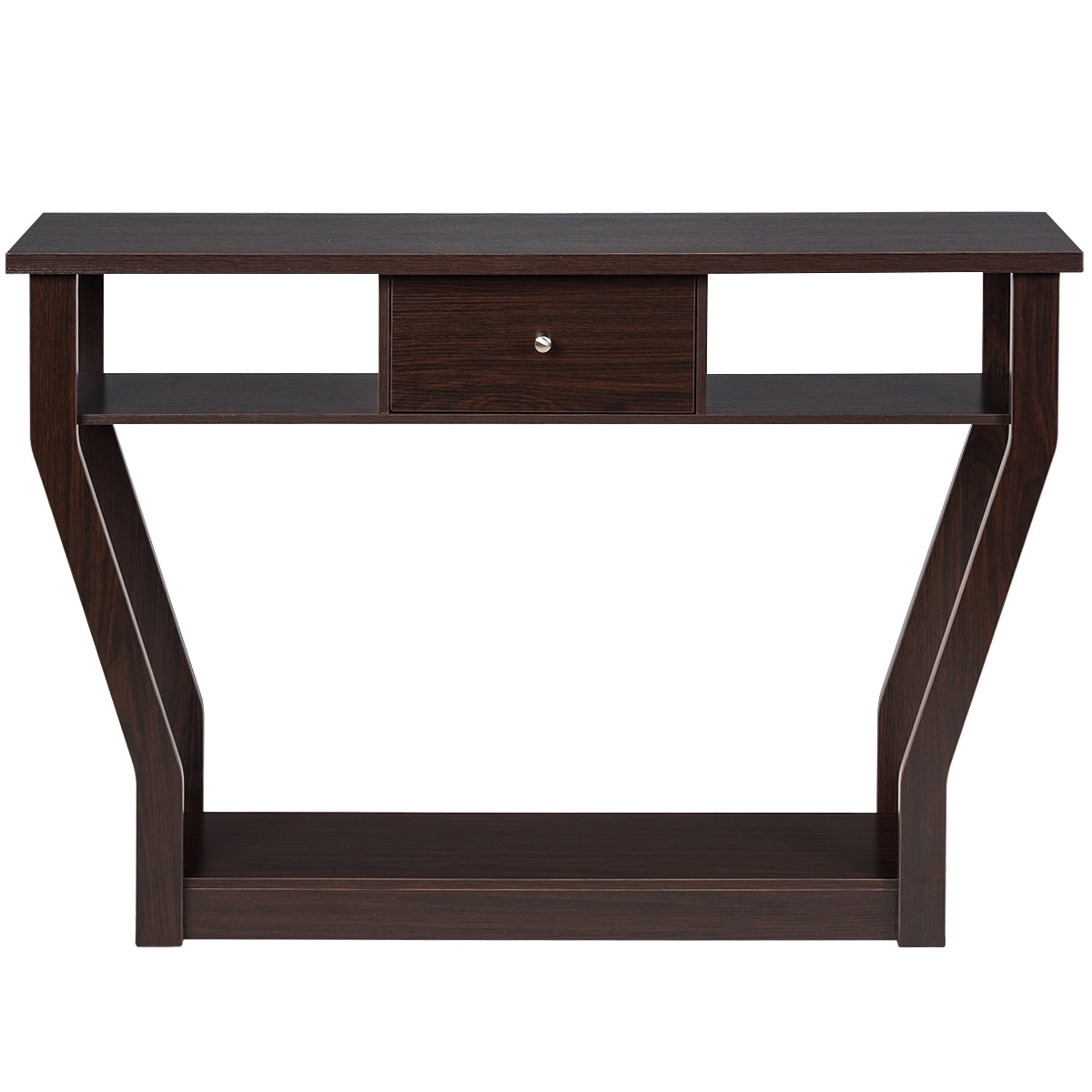 Console d'entrée, Console Meuble, Table Console, Petite Console Entrée,avec un Tiroir et 3 Compartiments, Brun, Costway, 4