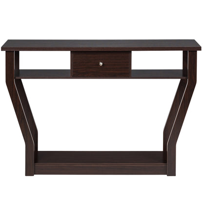 Console d'entrée, Console Meuble, Table Console, Petite Console Entrée,avec un Tiroir et 3 Compartiments, Brun, Costway, 4