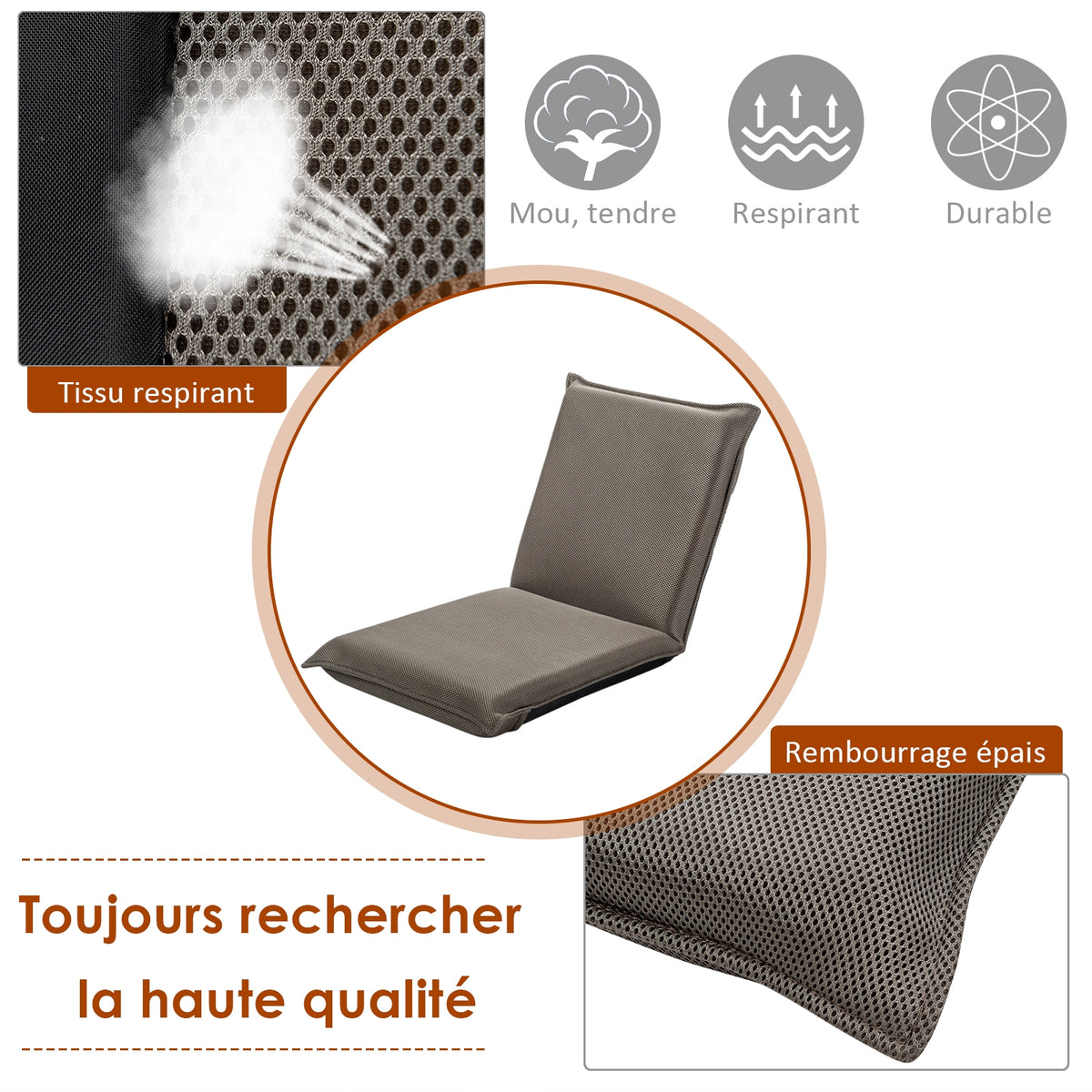 Chaise de Sol, Banquette Convertible, Pliable Tatami Inclinable en 6 Position, 44 x 54,5 x 53,5 CM, Gris, Costway, 6
