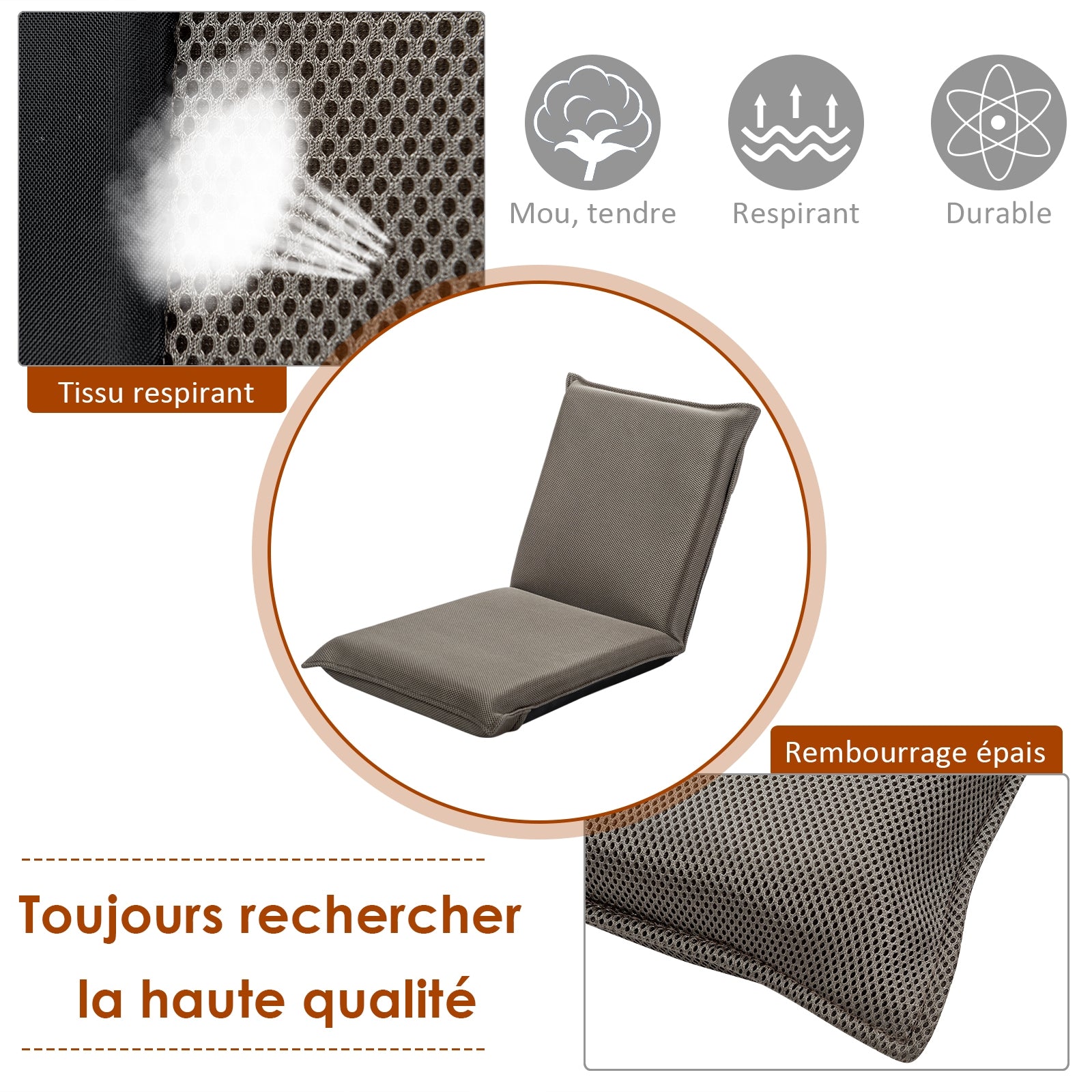 Chaise de Sol, Banquette Convertible, Pliable Tatami Inclinable en 6 Position, 44 x 54,5 x 53,5 CM, Gris, Costway, 6