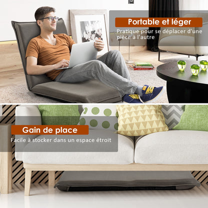 Chaise de Sol, Banquette Convertible, Pliable Tatami Inclinable en 6 Position, 44 x 54,5 x 53,5 CM, Gris, Costway, 5