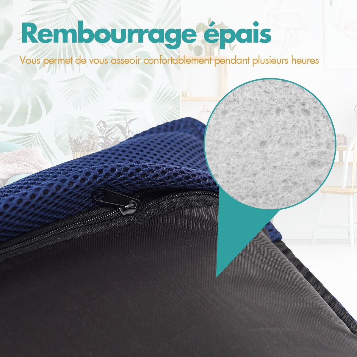 Chaise de Sol, Banquette Convertible, Pliable Tatami Inclinable en 6 Position, 44 x 54,5 x 53,5 CM, Bleu marine, Costway, 8