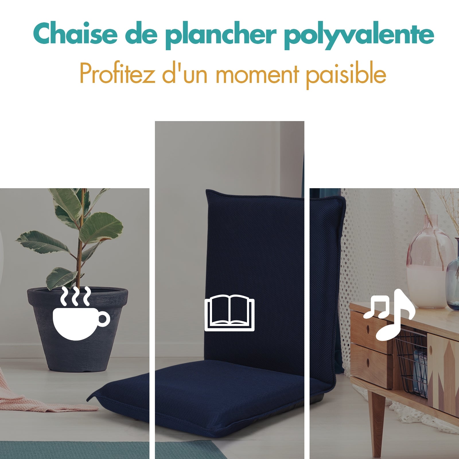 Chaise de Sol, Banquette Convertible, Pliable Tatami Inclinable en 6 Position, 44 x 54,5 x 53,5 CM, Bleu marine, Costway, 6