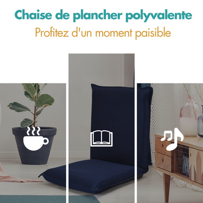 Chaise de Sol, Banquette Convertible, Pliable Tatami Inclinable en 6 Position, 44 x 54,5 x 53,5 CM, Bleu marine, Costway, 6