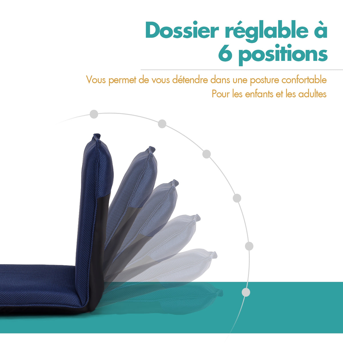 Chaise de Sol, Banquette Convertible, Pliable Tatami Inclinable en 6 Position, 44 x 54,5 x 53,5 CM, Bleu marine, Costway, 7