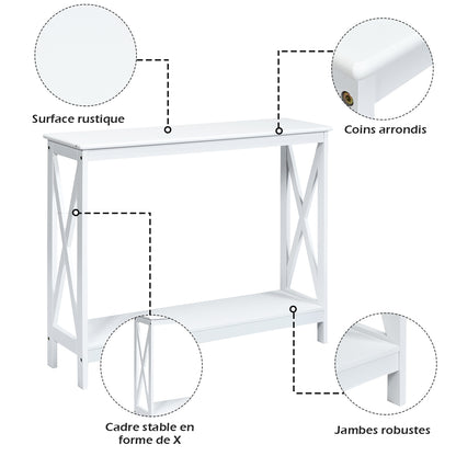 Console d'entrée, Petite Table, Petite Console Entrée, Table Console, Table de salon, Style Industriel, Blanc, Costway, 6