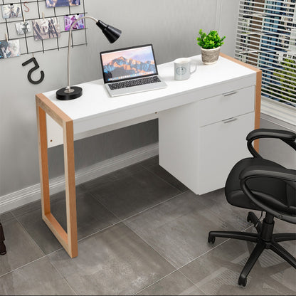 Bureau Ordinateur, Bureau Informatique, Bureau Moderne, Table de Bureau, Poste de Travail avec 2 Tiroirs, Blanc, Costway, 3