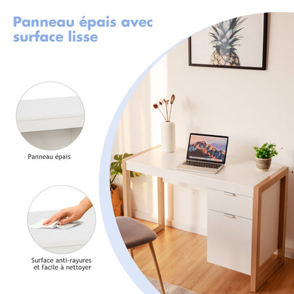 Bureau Ordinateur, Bureau Informatique, Bureau Moderne, Table de Bureau, Poste de Travail avec 2 Tiroirs, Blanc, Costway, 6