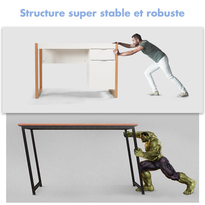 Bureau Ordinateur, Bureau Informatique, Bureau Moderne, Table de Bureau, Poste de Travail avec 2 Tiroirs, Blanc, Costway, 7