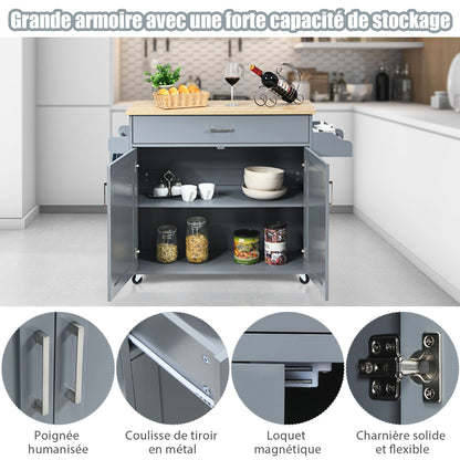 Chariot de Rangement, Ilot de Cuisine, Desserte a Roulette, Desserte de Cuisine, Desserte micro onde, Gris, Costway, 7