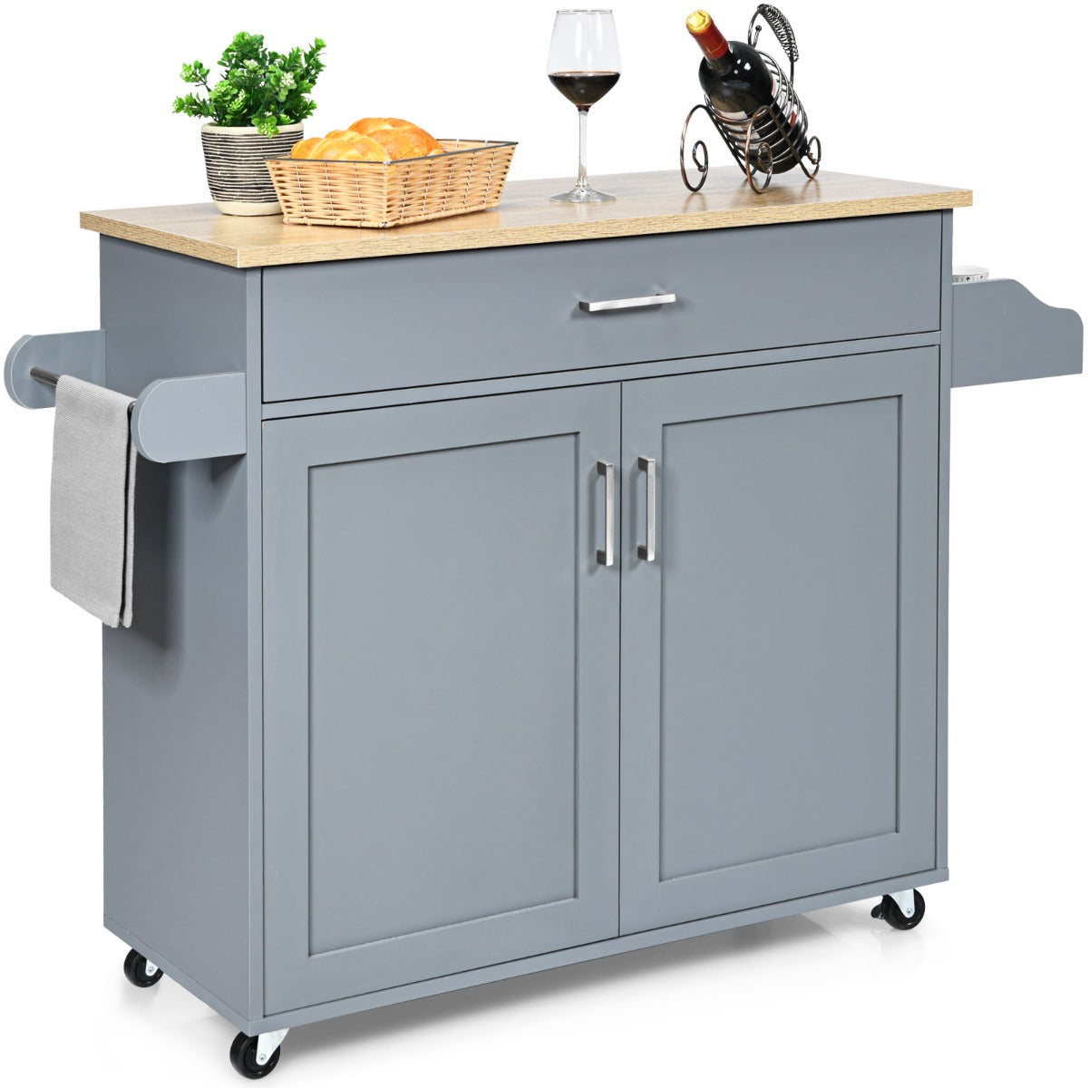 Chariot de Rangement, Ilot de Cuisine, Desserte a Roulette, Desserte de Cuisine, Desserte micro onde, Gris, Costway, 1