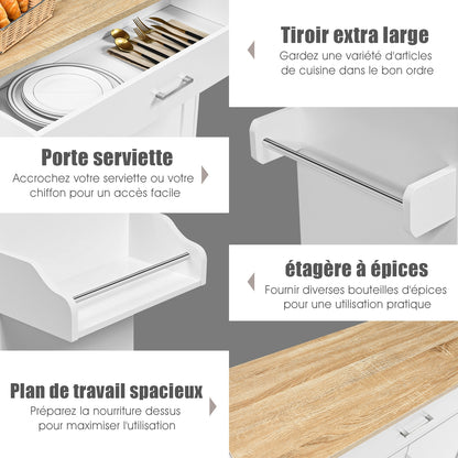Desserte a Roulette, Chariot de Rangement, Ilot de Cuisine, Desserte de Cuisine, Desserte micro onde, Blanc, Costway, 5