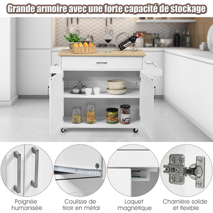 Desserte a Roulette, Chariot de Rangement, Ilot de Cuisine, Desserte de Cuisine, Desserte micro onde, Blanc, Costway, 6