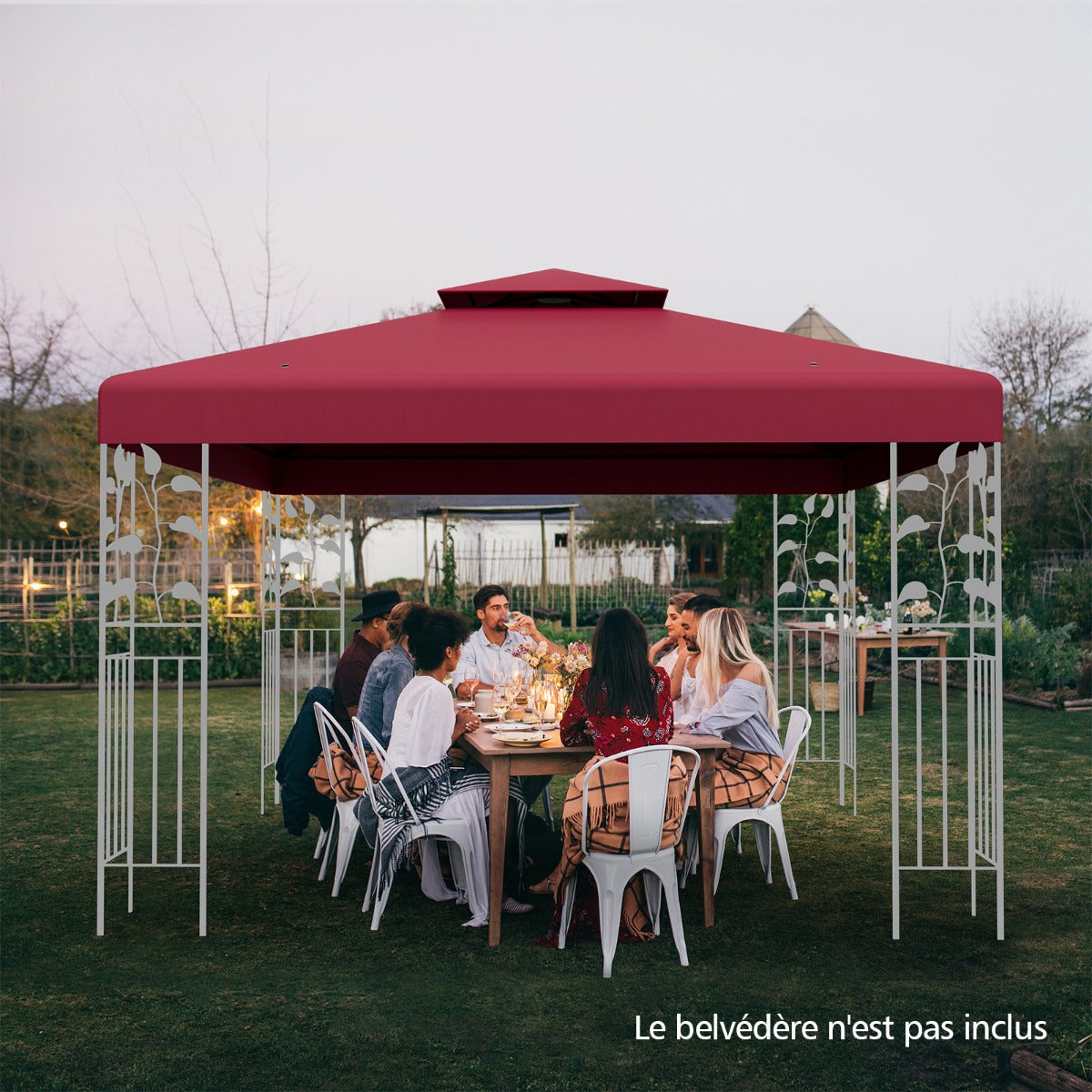 Pergola Terrasse, Tonnelle de jardin, Toile Supérieure 3x3m pour Tonnelle à 2 Niveaux Toile de Gazebo Boucles, Costway, 2
