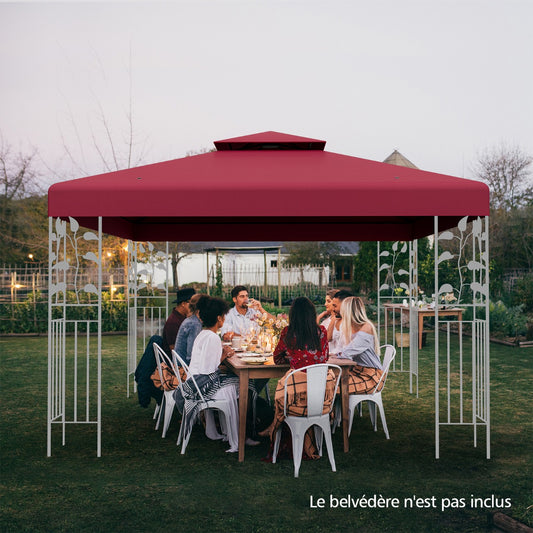 Pergola Terrasse, Tonnelle de jardin, Toile Supérieure 3x3m pour Tonnelle à 2 Niveaux Toile de Gazebo Boucles, Costway, 2