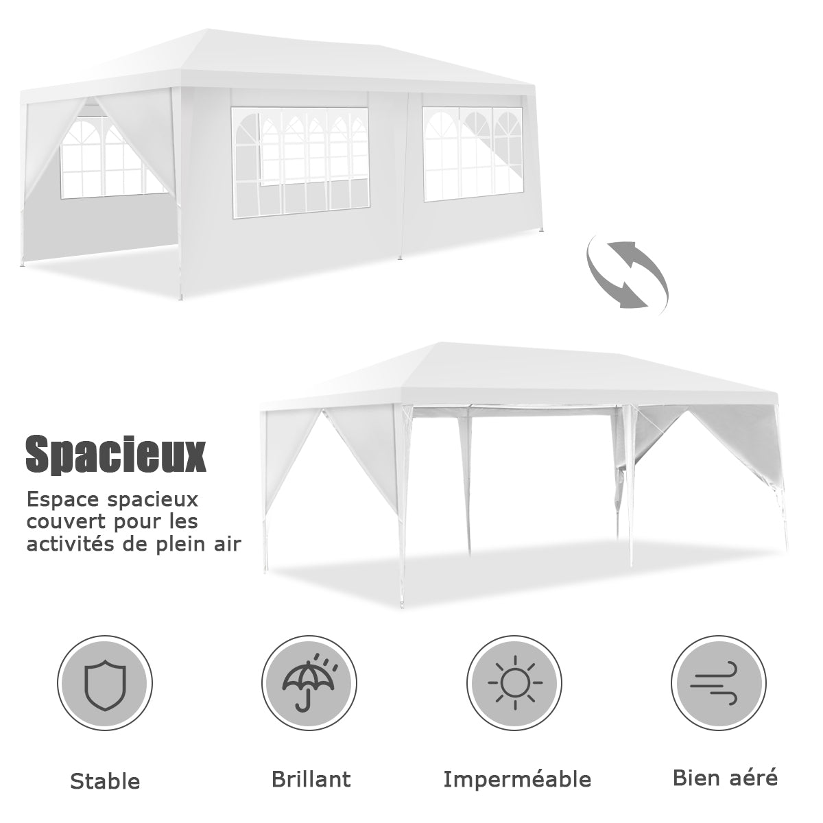 Tonnelle de Jardin, 3 x 6 m, Tonnelle Terrasse, Pergola Jardin, avec 4 Murs Amovibles et Fenêtre sur Côt, Costway, 7