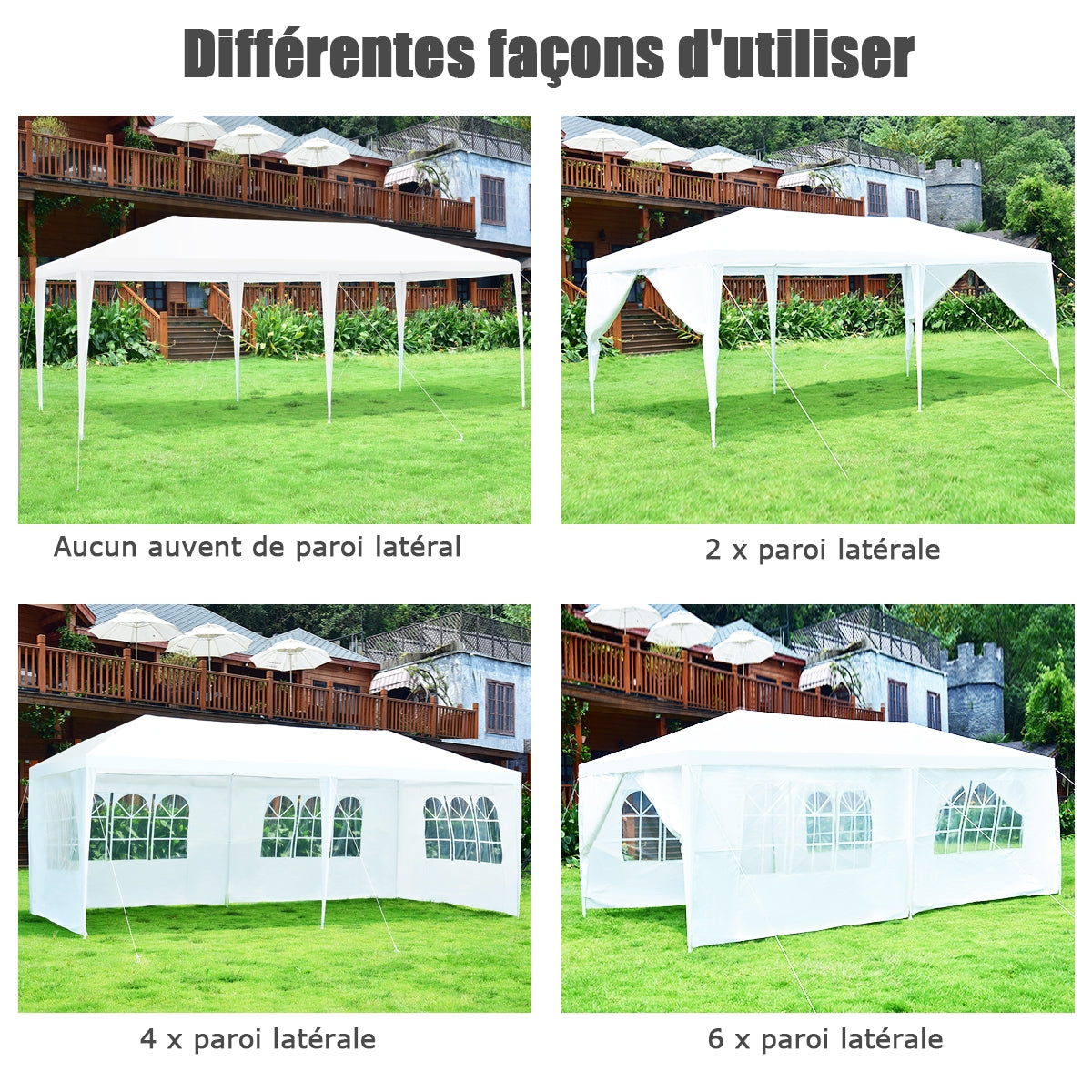 Tonnelle de Jardin, 3 x 6 m, Tonnelle Terrasse, Pergola Jardin, avec 4 Murs Amovibles et Fenêtre sur Côt, Costway, 6