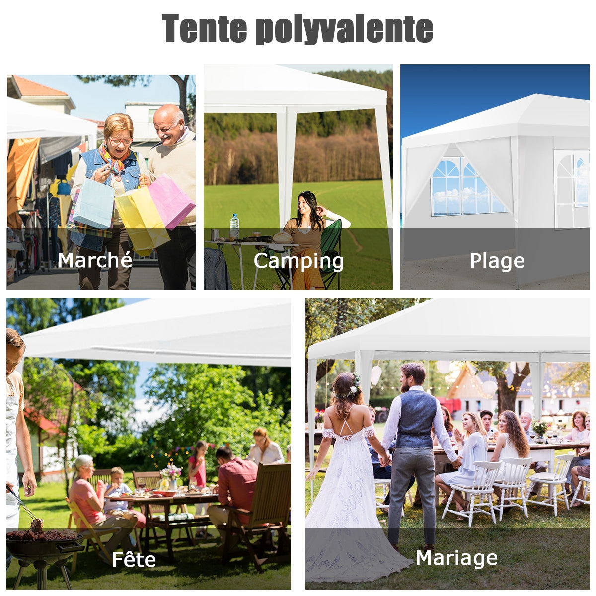 Tonnelle de Jardin, 3 x 6 m, Tonnelle Terrasse, Pergola Jardin, avec 4 Murs Amovibles et Fenêtre sur Côt, Costway, 5